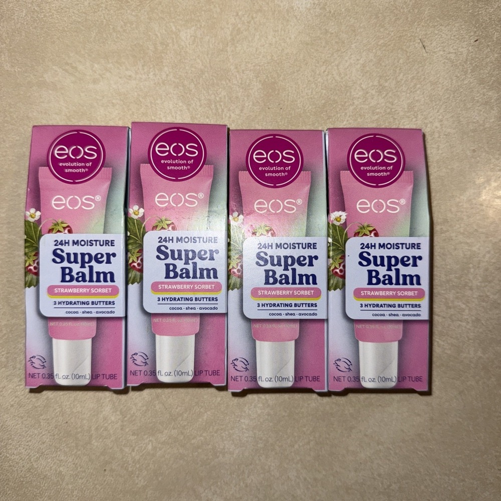 New Viral EOS 24hr Moisture Strawberry Sorbet Lip Gloss/Balms X‎ 4
